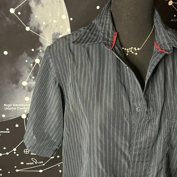 Blue Striped Microfiber Haggar Button Down - Picture 2 of 4